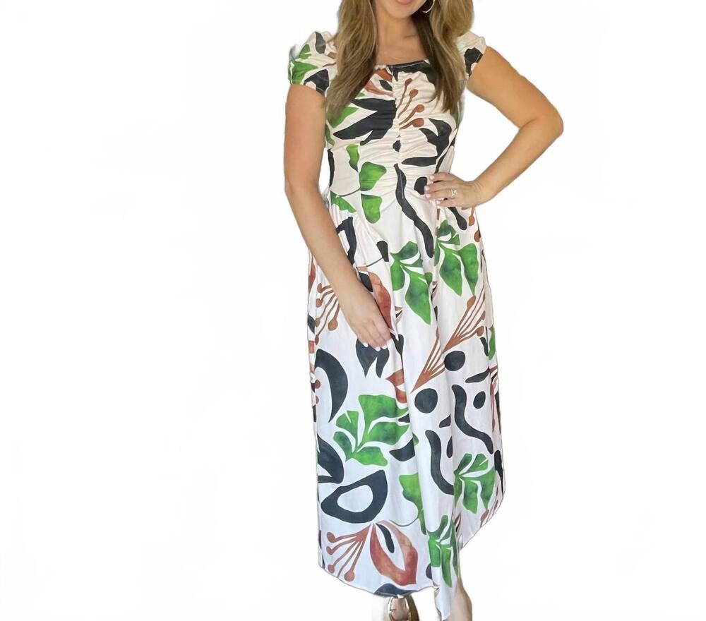 NEW AYLAYA botanical midi dress in white